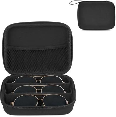 Mkono Travel Sunglasses Case Glass Organizer Multiple Pairs Adjustable Slot