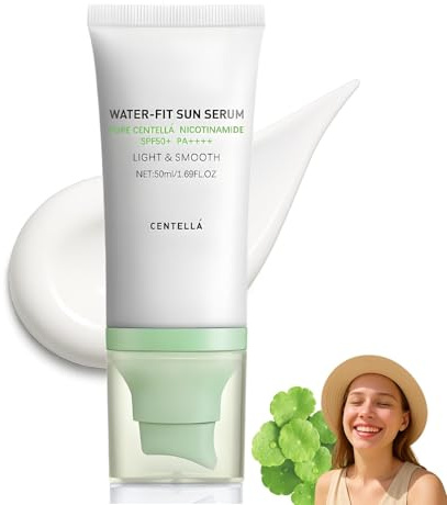 Centella Sun Serum SPF50+ PA++++ with Nicotinamide - Korean Lightweight Non-Sticky Sunscreen for Sensitive Skin, Waterproof & No White Cast, Broad Spectrum Daily Sun Protection for Face and, 50ml