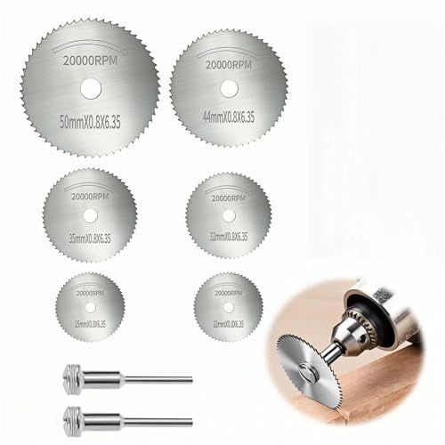 8-Piece Rotary Tool Cutting Disc Set | Mini Circular Saw Blades for Rotary Tools | 1/8 Mandrel Included | Cuts Metal, Wood, Plastic | Fits Standard Rotary Tools (Drill Not Included)