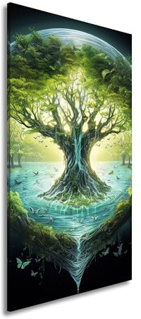 Leinwandbild Der Lebensbaum strahlt in einer magischen Wasserwelt. Panorama 120x60cm XXL Kunstdruck Bild auf Keilrahmen/Wandbild/Wohnzimmer Dekoration