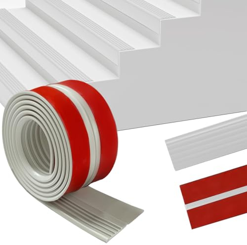 Perfil de borde de escalera autoadhesivo, 4 m, revestimiento antideslizante de PVC en gris, protección segura de bordes con función antideslizante para proteger contra caídas, ideal para interiores y