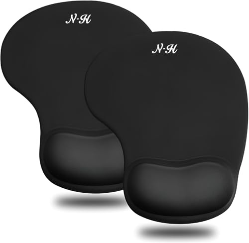 New Horrizon Lot de 2 tapis de souris antidérapants et confortables avec repose-poignet en mousse gel pour ordinateur portable – Compatible avec souris laser et optique