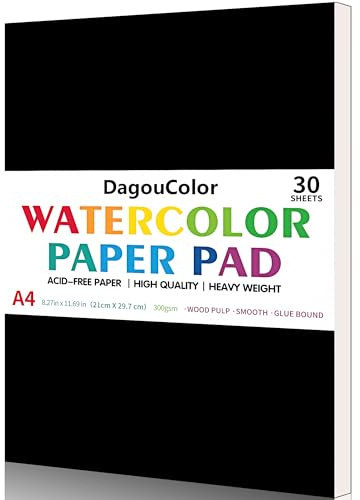 DagouColor Watercolor Paper Pad, 30 Sheets - Black, A4, 1 Pack | 140lb/300gsm Cold-pressed Paper, Artist Book for Adults Beginners, Painting, Drawing, Mixed Media