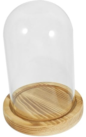 TOYANDONA Campana di Vetro Trasparente con Base in Legno Naturale Vetrina per Fiori Secchi e Oggetti Decorativi Protezione Antipolvere e Design Elegante per Interni ed Esterni