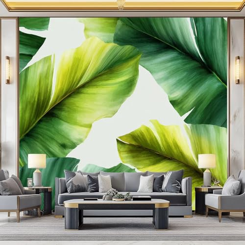 WHUOEUCO Papier Peint Panoramique Aquarelle Feuilles Bananier 250x175 cm Moderne Papier Peint intissé pour Chambre Salon Chambre D'enfants Personnalisé Décoration Murale