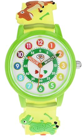 TOM TAILOR - Jungen Quarz Armbanduhr - Kunststoff Gehäuse in Grün - mehrfarbiges Kunststoff Armband - Wasserdicht 3 Bar - Dinosaurier Design - TT-W0030