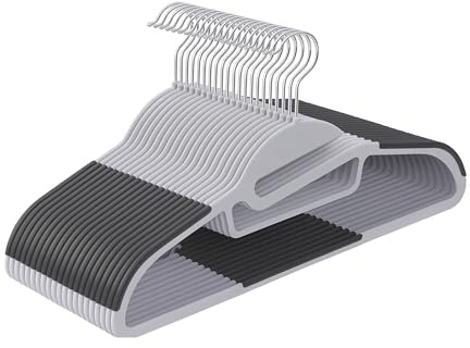 Relaxdays Perchas, Set de 20 Unidades, Goma Antideslizante, con Barra, Abertura en U, Soporte para Corbatas, Color, 90% Plástico, Gris, Noir, 22.5 x 41.5 x 0.5 cm