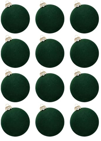 Gitohoni 12 Stück Weihnachtskugeln Samt Christbaumkugeln Baumschmuck Schaumstoffkugeln Bruchsicher als Dekoration für Tür Fenster Festliche Dekorationen, Dunkelgrün