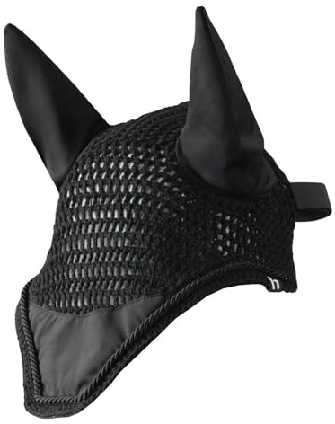 netproshop Gehäkelte Fliegenhaube Atmungsaktiv Elastische Ohren Fliegenohren Größe Pony und Full, Groesse:Pony, Farbe:Schwarz