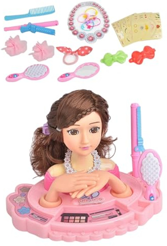 Cabeza de muñeca - Cabeza de peinado de muñeca de 19,5 x 17,5 cm, herramienta multiusos | Kit de peluquería y maquillaje para niños con piel simulada, cabezas de muñecas de maquillaje para cumpleaños,