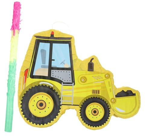 MUELODSIC Pignatta Fatta a Mano Escavatore e Camion da Costruzione Giallo Bastone per Feste Compleanno Decorazioni e Giochi per Eventi di Festa