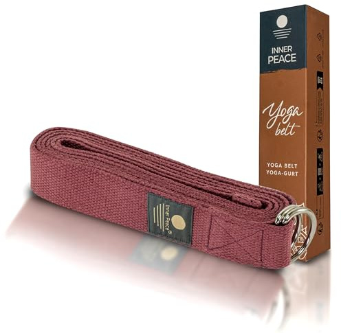 Inner Peace Yogagurt 250 x 3,8 cm, Metall-D-Ring, Bio-Baumwolle | Yoga Band für Dehnung & Ausrichtung, für Anfänger & Fortgeschrittene, langlebig