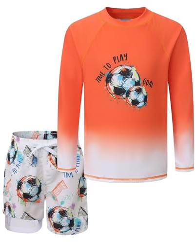 Aisyee Boys Swimming Costume Kids Rash Vest and Swim Shorts Set 3-16 Years | two piece long sleeve swimsuit, soft compression liner, UPF 50+, quick-dry, adjustable waist, stretchy, beach, pool, holidays