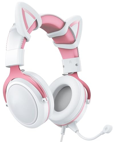 Sinyuyong Cuffie da gioco cablate con illuminazione RGB, cuffie con riduzione del rumore sopra l'orecchio, padiglioni auricolari in morbida memory foam(Pink)