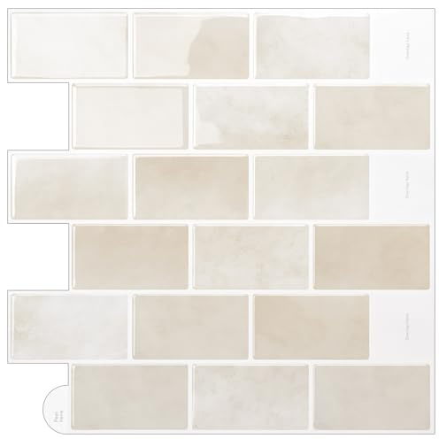 10-Stück Beige Fliesenaufkleber Küchenrückwand Klebefliesen Fliesen Selbstklebende Metro 3D Küche Bad (30.5x30.5cm)