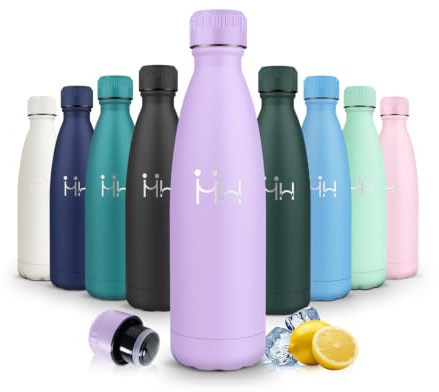 Mulbijeo 500ML Termisk Vattenflaska, BPA-fri vattenflaska, 18/8 rostfritt stål, läckagesäker termosflaska, rostfritt stål för skola, kontor och utomhusaktiviteter