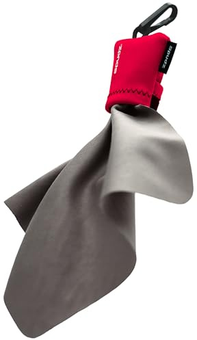 SPUDZ Ultra Microfiber Lens Cleaner with Closeable Bottom – Clip-On Pouch, Washable – for Binoculars, Scopes, Glasses, Screens | Ultra Red, 6 x 6 Inch