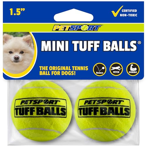 PetSport Mini-Tuff-Ball – Tennisbälle für kleine Hunde, ideal für Langeweile und Aggressive Kauer, interaktiv, Zertifiziert ungiftig, verschleißt Nicht die Zähne – 3,8 cm (2 Stück)