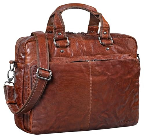 STILORD 'Gero' Vintage Ledertasche Herren groß 14 Zoll Laptoptasche Umhängetasche Lehrertasche Aktentasche Arbeitstasche XL Uni Rindsleder, Farbe:brandy - braun