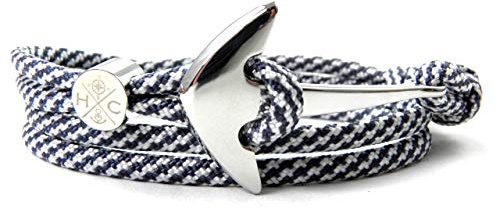 HanseCharms-Edelstahl Anker Armband-Maritimes Surfer Armband- Typ III aus den USA-Anker Armband-Unisex-Verstellbar-Geschenk-Navy Blue & White Spiral