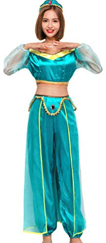 Mitef Aladdin Jasmine Prinzessin Cosplay Kostüm für Halloween Parfümanz - Grün - Mittel