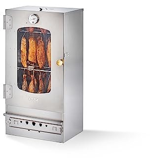 KAISER COMPANY '50' Hochwertiger Räucherofen/Räucherschrank aus Edelstahl - Holzbefeuerung I Tragbarer Smoker 80 cm I Perfekt zum Räuchern I Passen bis zu 10kg Fleisch I mit Zubehör I NICHTROSTEND