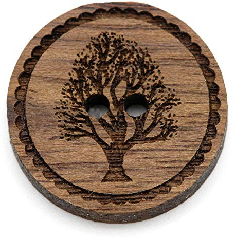 NaturSchatulle Holzknöpfe Gravur Motiv Lebensbaum 12-30mm I 25 Stück Nussbaum 2 Loch Knöpfe Holz DIY Basteln Nähen Schmuckherstellung Annähen Rund 25mm