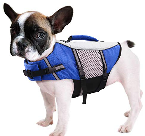 Dog Life Jacket Swimming Vest Lightweight High Reflective Pet Lifesaver with Lift Handle, Leash Ring Blue,XS