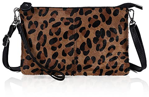 befen Petit sac à bandoulière en cuir véritable pour femme avec dragonne, Léopard brun clair., S, Sacs à bandoulière