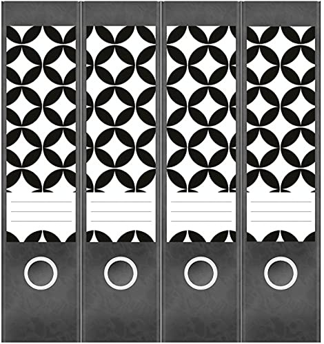 Etiketten für Ordner | Pik Muster Schwarz Weiss | 4 breite Aufkleber für Ordnerrücken | Selbstklebende Design Ordneretiketten Rückenschilder