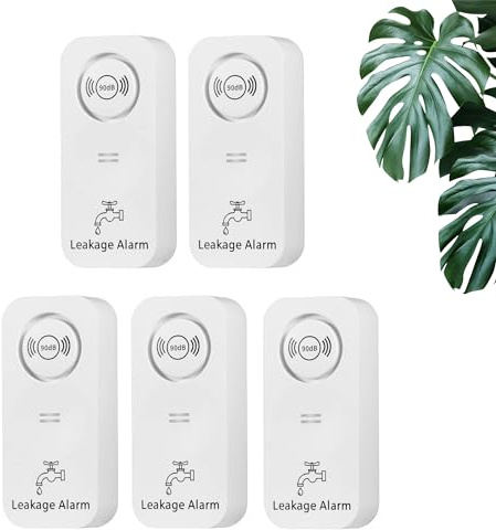 Water Detectors Wireless 90dB Adjustable Audio Alarm Sensor, Sensitive Leak and Drip Alert for Kitchen Bathroom Basement (5 Pack)