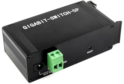 Waveshare Industrial Grade 5P Gigabit Ethernet Switch, IEEE 802.3X-Compliant Full-Duplex 10/100/1000M Connection, DIN Rail Mount