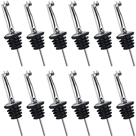 Unlorspy 12PCS Stainless Steel Bottle Pourers, Liquor Pour Spouts Set with Flip Top for About 3/4 Bottle Mouth