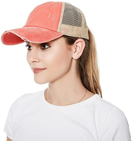 Baseball Cap Damen Basecap Kappe Herren Unisex Mütze Hut Baseballkappe -Pferdeschwanz-, Verstellbarer Pferdeschwanz, Sommer, Sonnenhut, Mesh-Hut, 8 Orange