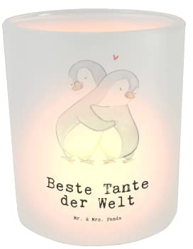 Mr. & Mrs. Panda Kerze Tante - Geschenk, Teelichter, Neffe, Paten Tante, Glas Windlicht, Bedanken, Familie, Windlicht Glas, Geburtstagsgeschenk,