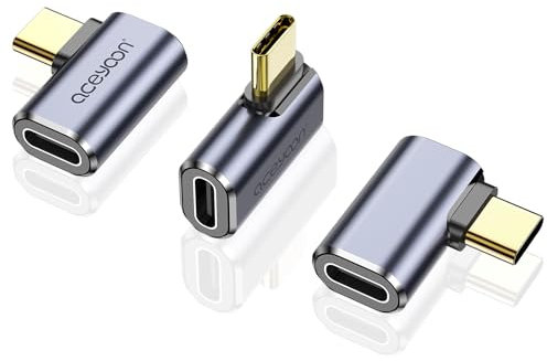 aceyoon 3 Pack Adaptador USB C PD 100W Carga Rápida Adapter USB C 90 Grados USB 3.1 Gen 2 40Gbps USB Tipo C Macho a Hembra 8K@60HZ Vídeo para Tableta, Teléfono y Computadora portátil