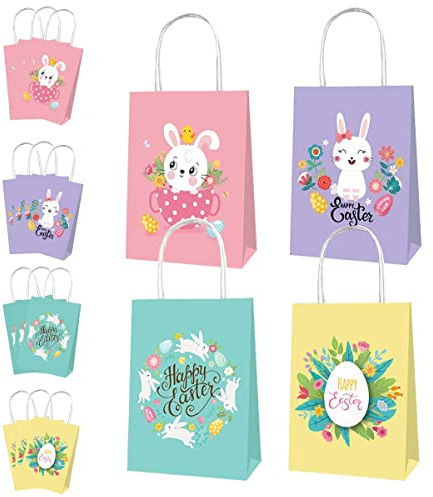 Geschenk Taschen Ostern, XiXiRan 12 Tragetasche Osterei Küken Papiertüten Geschenktüten für Kinder zu Ostern Osterdeko Kreatives Osternest Wiederverwendbare, 4 Stile