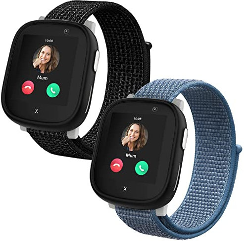 Snyeest 2-Stück Nylon Armbänder kompatibel mit Xplora X6/Anio 6 Armband, Kids Smartwatch Klettverschluss Mädchen Jungen Verstellbare Ersatz Armbänder für X6 Play/X6 Pro/Anio6,Schwarz+Blau
