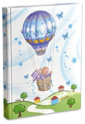 Álbum de fotos de nacimiento cm 21x28 con bolsillos contiene 200 fotos cm 13x18, globo aerostático azul
