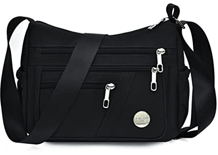 HERCMNOY Crossbody-Tasche für Damen, wasserdicht, Reise-Umhängetasche, Kuriertasche, Nylon-Geldbörse, Handtasche, Schwarz , 28cm*11cm*22cm