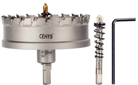CENYB scie cloche metal 4 (102mm) à pointe en carbure de tungstène, avec 2 forets pilotes titanées - Idéale pour métaux durs, acier inoxydable, fer, alliage d'aluminium, bois et plastique