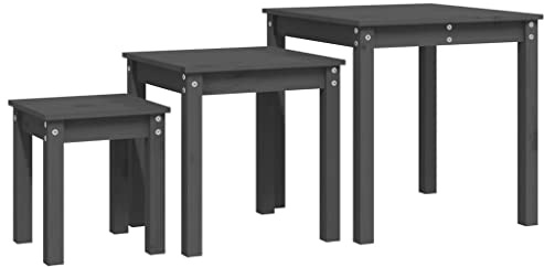 Makastle 3er-Set Beistelltische stapelbar Satztisch Wohnzimmer Tisch Sofatisch Couchtisch für Schlafzimmer Minimalismus, Grau Massivholz Kiefer