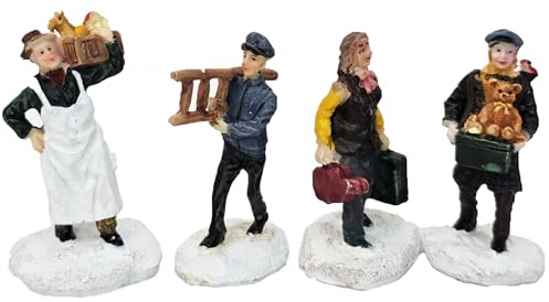 4er Set Figuren - Unterwegs im Stadtleben - B3x H6xT3cm - Lichthaus Winterwelt - Miniaturfiguren Miniatur-Modell für ihre Miniaturwelt Weihnachtsdorf Weihnachtsdekoration Sammlerobjekt