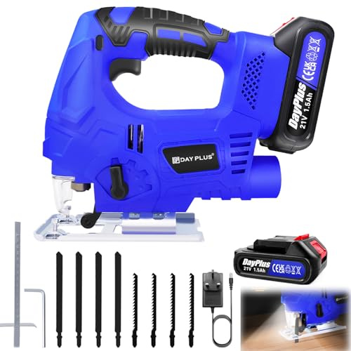 400W Brushless 21V Cordless Jigsaw for Wood, 3000 SPM Cordless Jig Saws Electric Saw to Cut Wood, Plastic and Metal, Battery Powered Jigsaw with 8pcs Jigsaw Blades LED Light 1.5Ah Battery & Charger