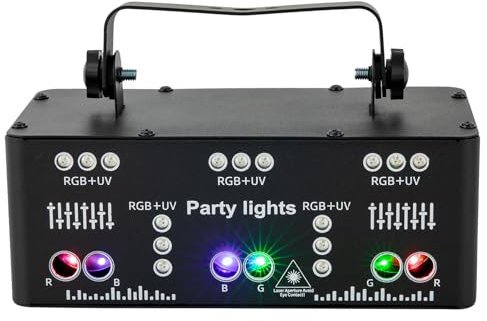 SABUIDDS DJ Discolicht Partylicht mit Laser und LED, 21 LED RGB Licht, Soundsteuerung, Strobe, Selbstfahrende und DMX Effektstrahler für Party Familientreffen Bar Nachtclub KTV Live Show Geburtstag