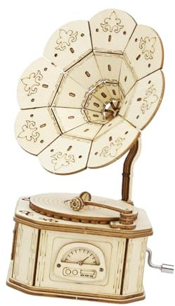Oshhni Phonographe 3D Puzzle en bois, Kits de construction mécanique, boîte à musique mécanique rétro pour adultes, bricolage, Kits d'artisanat en bois pour, modèle A