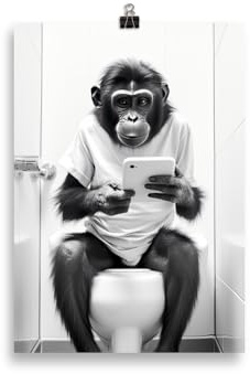 Generisch Affe mit Handy auf dem Klo Poster – Lustiges Badezimmer Bild & Gäste-WC Deko | Witziges Geschenk für Tierliebhaber | Toiletten Kunstdruck ungerahmt
