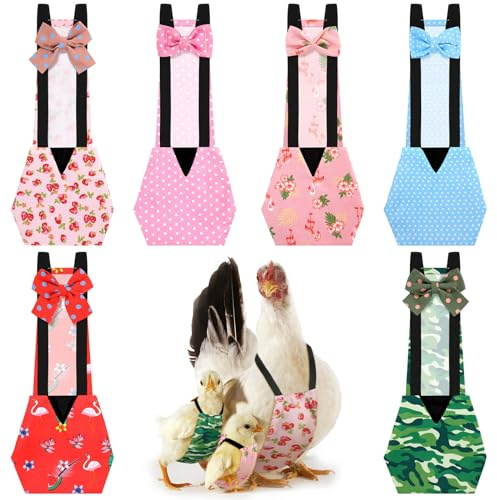 DoubleFill 6 Pcs Chicken Diapers for Indoor Chickens Reusable Washable Duck Diapers with Bowtie Adjustable Ducklings Pet Poultry Potty Training Clothes for Rooster Chicken Geese(Cute,S)