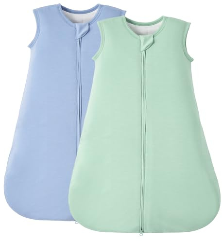 Duomiaomiao 2 Pack Buttery Soft Rayon Made from Bamboo Baby Sleep Sack 0-6 Months 1.0 TOG, Premium Baby Sleeping Bag 2-Way Zipper for Babies