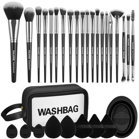 Makeup Brushes, MAANGE 30 Pcs Professional Makeup Brush Set for Foundation Blending Powder Blush Concealers Eyeshadow, 5 Products Included, Makeup Brushes Black, 30 Piece Set